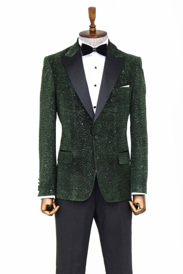 Sparkling Flower Pattern Dark Green Men's Tuxedo Jacket - Wessi - 4