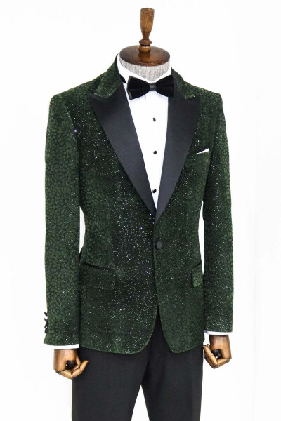 Sparkling Flower Pattern Dark Green Men's Tuxedo Jacket - Wessi - 5