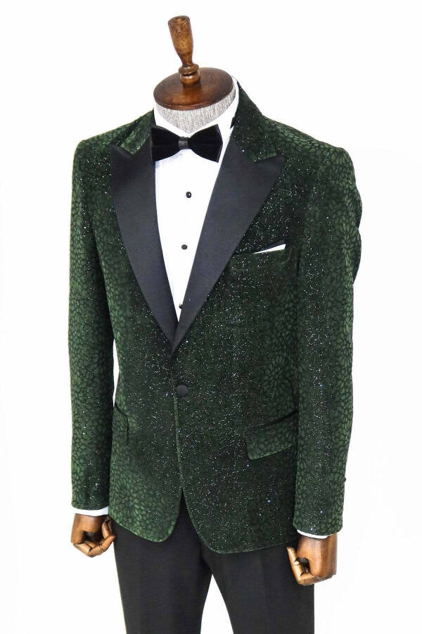 Sparkling Flower Pattern Dark Green Men's Tuxedo Jacket - Wessi - 6