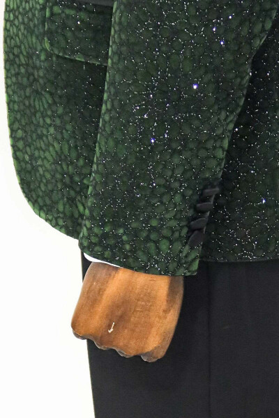 Sparkling Flower Pattern Dark Green Men's Tuxedo Jacket - Wessi - 7