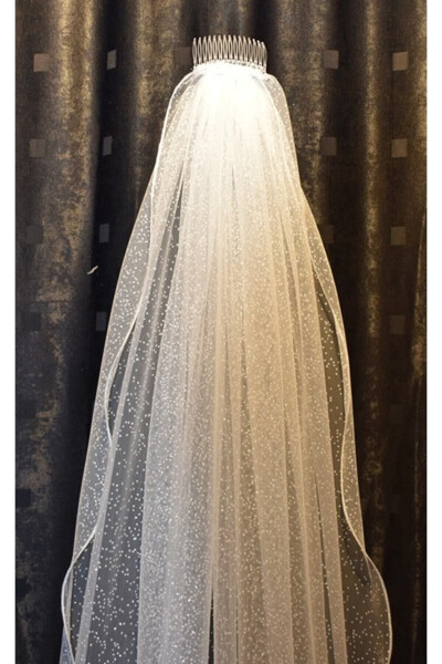 Sparkly Long Wedding Veil Single Layer Comb 230 Cm Off White - 23