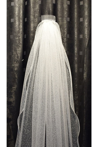 Sparkly Long Wedding Veil Single Layer Comb 230 Cm Off White - 15