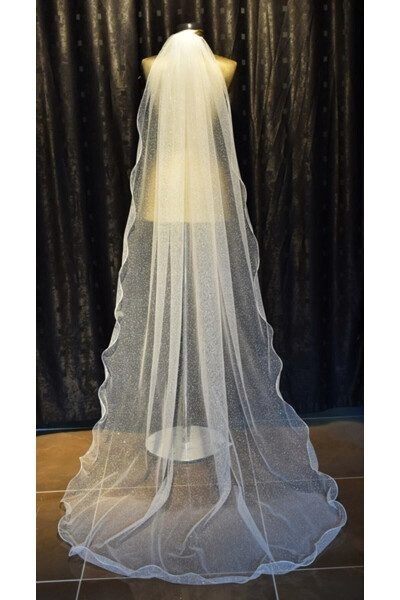 Sparkly Long Wedding Veil Single Layer Comb 230 Cm Off White - 6