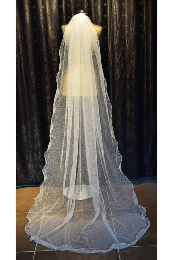 Sparkly Long Wedding Veil Single Layer Comb 230 Cm Off White - 1