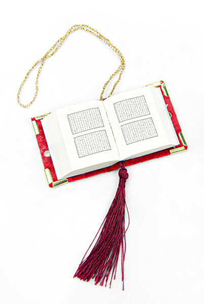 Special Boxed Mini Velvet Covered Quran and Pearl Prayer Beads Set Red - 3