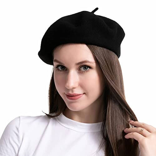 Spooktacular Creations 3 Pack Wool Beret Hat, Black Beret Hats for Women, Women French Beret Hat Solid Color, Warm French Hat Cap - 2