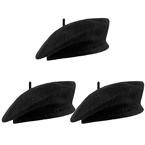 Spooktacular Creations 3 Pack Wool Beret Hat, Black Beret Hats for Women, Women French Beret Hat Solid Color, Warm French Hat Cap - 4