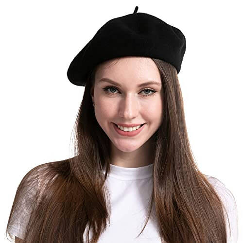 Spooktacular Creations Wool Beret Hat for Women, Black French Beret Hat, Women Beret Hat, Warm French Hat Cap - 1