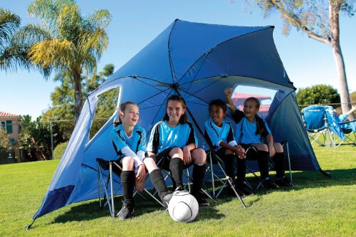 Sport-Brella Süper-Brella SPF 50+ Güneş ve Yağmur Gölgelik Şemsiyesi Kamp, Plaj ve Spor Etkinlikleri İçin (8 Ayak, Mavi) - 5