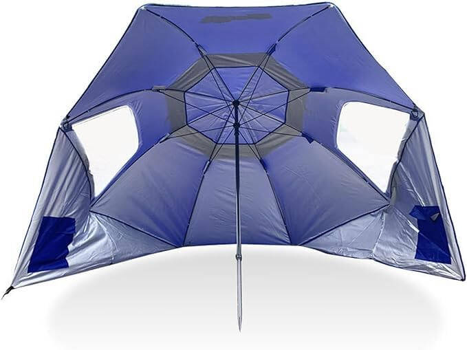 Sport-Brella Süper-Brella SPF 50+ Güneş ve Yağmur Gölgelik Şemsiyesi Kamp, Plaj ve Spor Etkinlikleri İçin (8 Ayak, Mavi) - 3