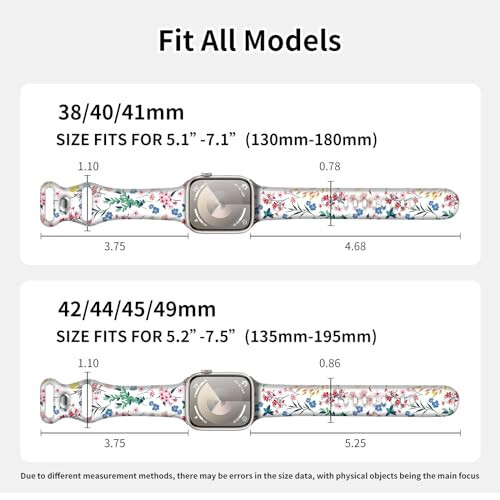 Sport Watch Band Compatible with iWatch Band 38mm 40mm 41mm Women, Soft Silicone Floral Print Sport Strap Replacement Wristbands for iWatch Series Ultra 9 8 7 6 5 4 3 2 1 SE - 4