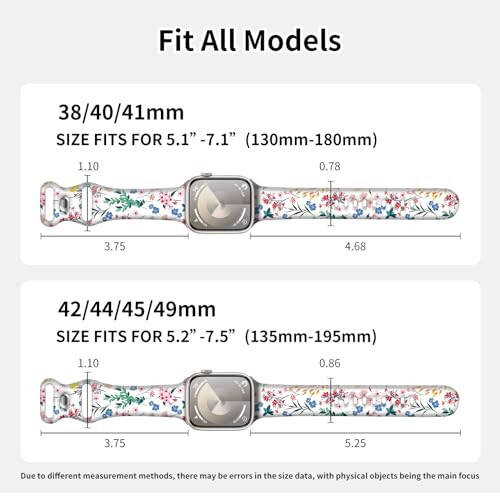 Sport Watch Band Compatible with iWatch Band 38mm 40mm 41mm Women, Soft Silicone Floral Print Sport Strap Replacement Wristbands for iWatch Series Ultra 9 8 7 6 5 4 3 2 1 SE - 4