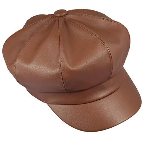 Sportmusies 8 Panels Newsboy Caps for Women, PU Leather Cabbie Painter Hat Gatsby Ivy Beret Cap - 8