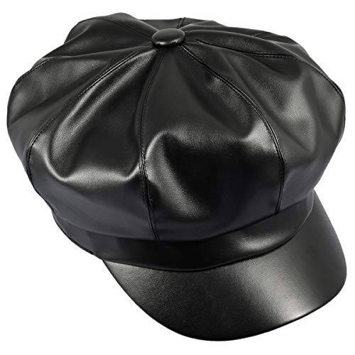 Sportmusies 8 Panels Newsboy Caps for Women, PU Leather Cabbie Painter Hat Gatsby Ivy Beret Cap - 6