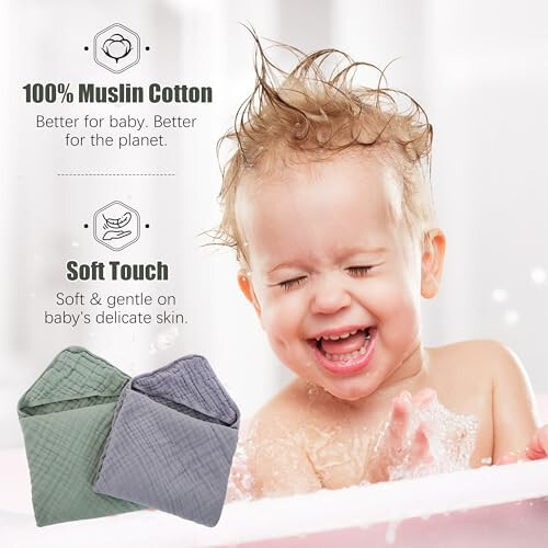 Spotted Play 2 Pack Hooded Baby Towels - 100% Muslin Cotton for Newborns, Infants, Toddlers - Large 32x32Inch Size - Highly Absorbent and Essential for Newborn Care, Green and Grey - 42