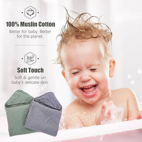 Spotted Play 2 Pack Hooded Baby Towels - 100% Muslin Cotton for Newborns, Infants, Toddlers - Large 32x32Inch Size - Highly Absorbent and Essential for Newborn Care, Green and Grey - 35