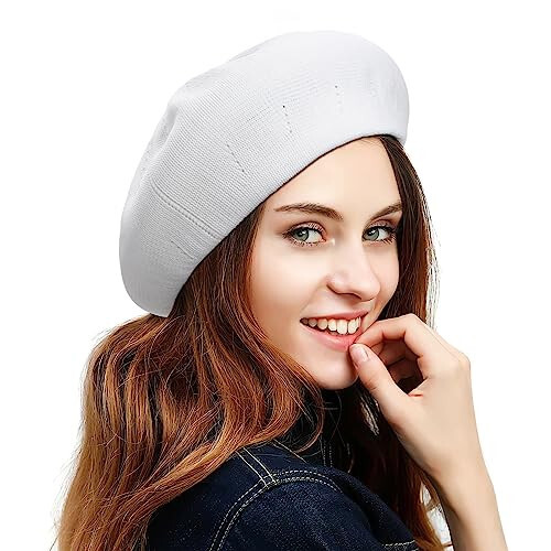 Spring Summer Beret All-Match Hat Fashion Painter Hat for Adults (White) - 2