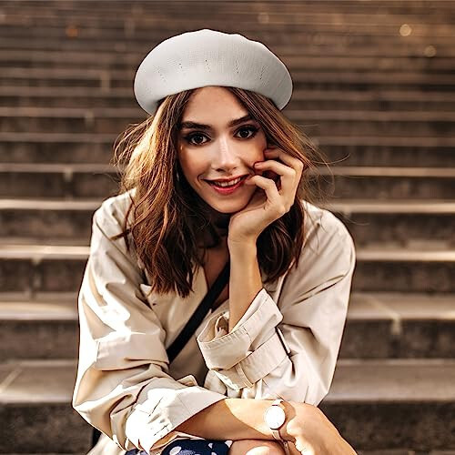 Spring Summer Beret All-Match Hat Fashion Painter Hat for Adults (White) - 3