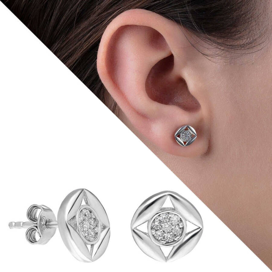 Square Design Zircon Stone 925 Sterling Silver Earrings - 3