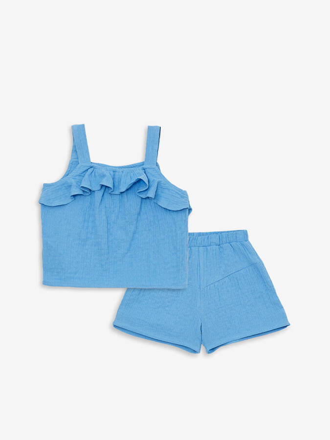 Square Neck Strappy Baby Girl Blouse and Shorts 2-Piece Set - 1