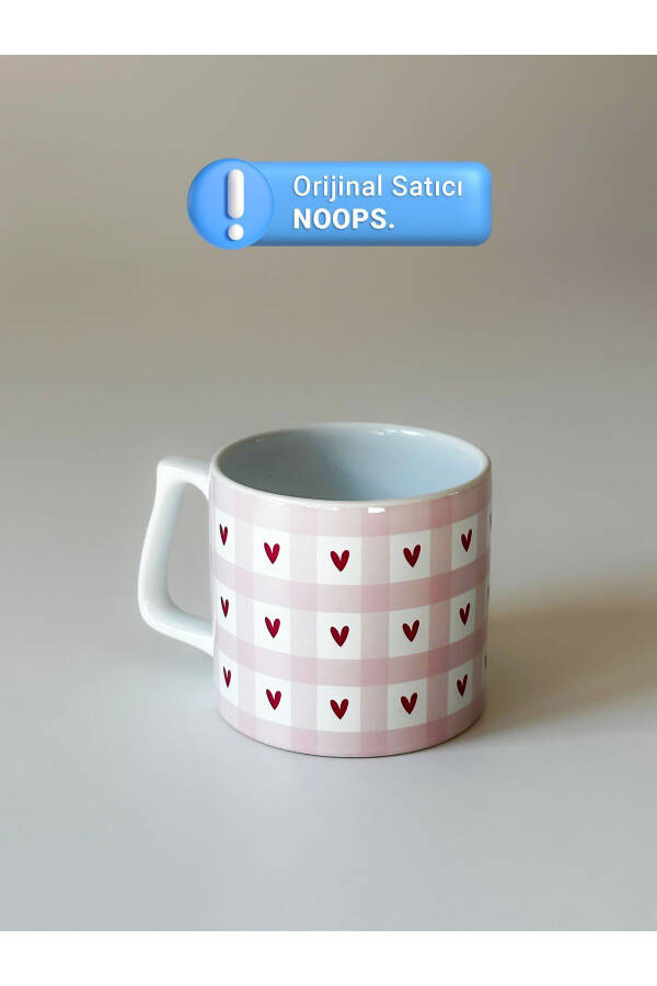 Square Patterned Heart Mug Ceramic Coffee Mug - 1