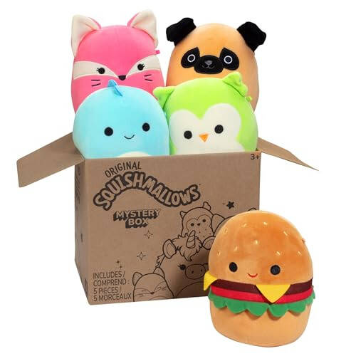 Squishmallows Orijinal Gizem Kutusu 5 İnç Peluş 5'li Paket - Resmi Jazwares Peluş - Koleksiyonluk Yumuşak ve Sıkıştırılabilir Minik Peluş Hayvan Oyuncağı - Takımına Ekle - Çocuklar, Kızlar ve Erkekler İçin Hediye - 48