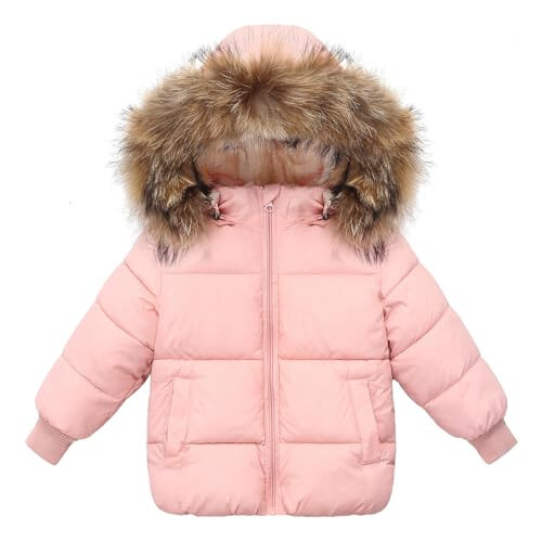 Srkrando Baby Boy Winter Coat Toddler Girl Hooded Puffer Jacket Fur Collar Down Outerwear - 1