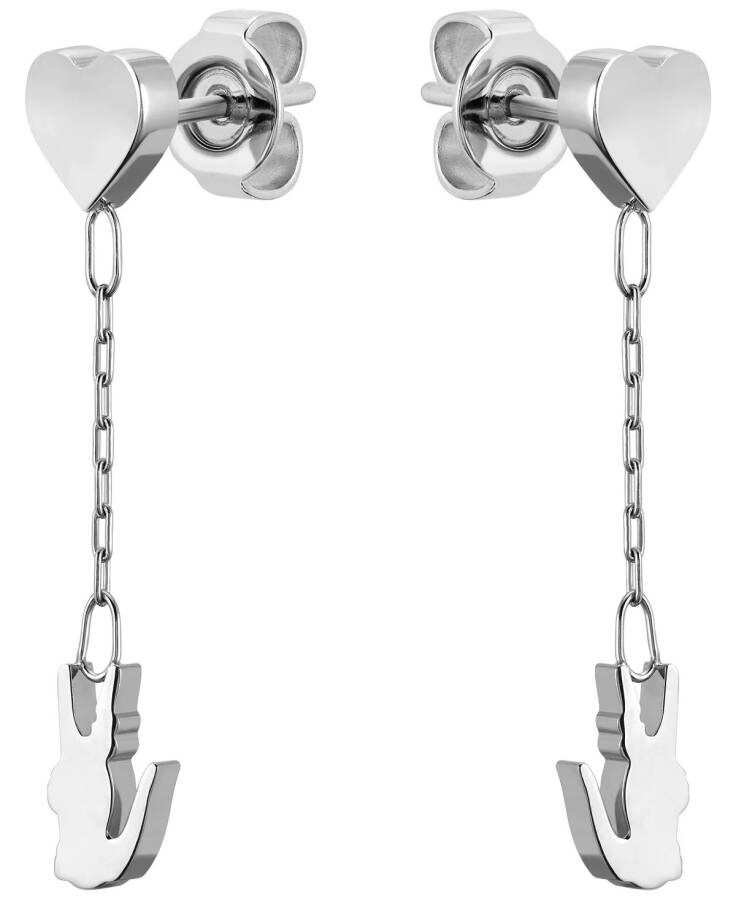 Stainless Steel Heart and Crocodile Drop Earrings Silver - 1