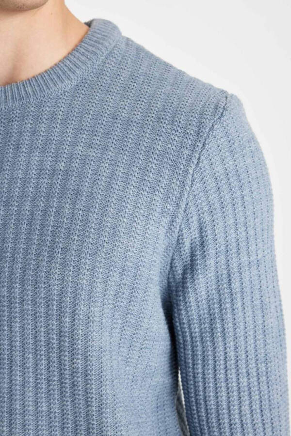 Standard Fit Crew Neck Waffle Sweater Blue - 5