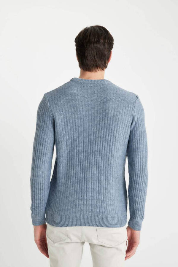 Standard Fit Crew Neck Waffle Sweater Blue - 6