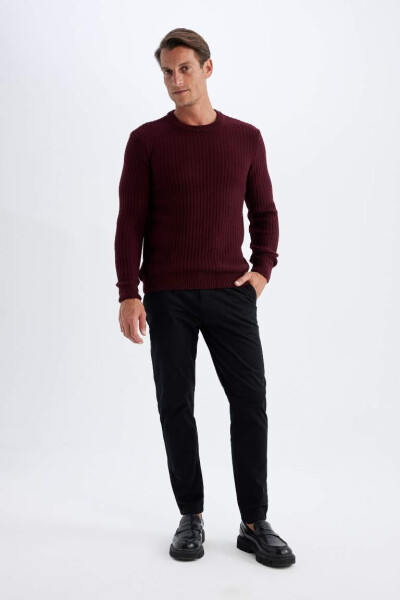 Standard Fit Crew Neck Waffle Sweater Burgundy - 2