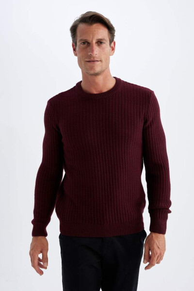 Standard Fit Crew Neck Waffle Sweater Burgundy - 4