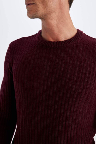 Standard Fit Crew Neck Waffle Sweater Burgundy - 5