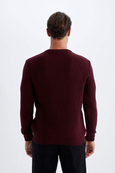 Standard Fit Crew Neck Waffle Sweater Burgundy - 6