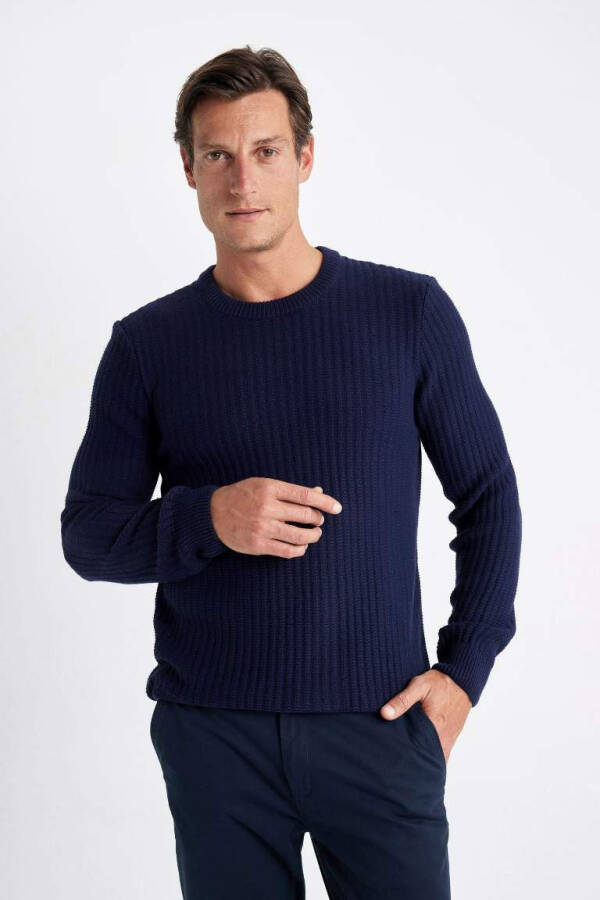 Standard Fit Crew Neck Waffle Sweater Navy - 1