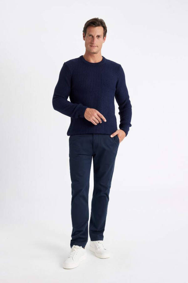 Standard Fit Crew Neck Waffle Sweater Navy - 2