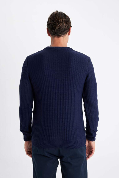 Standard Fit Crew Neck Waffle Sweater Navy - 6