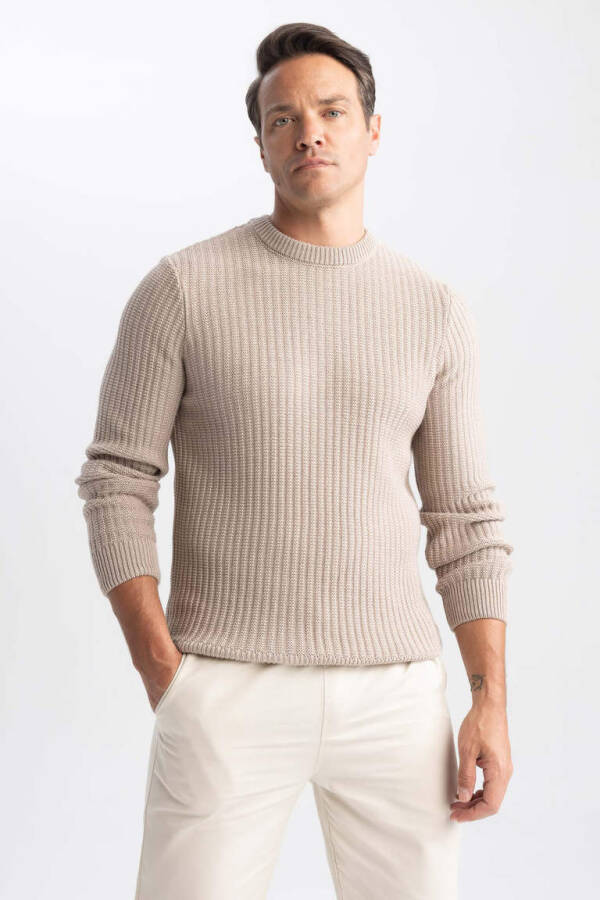 Standard Fit Crew Neck Waffle Sweater Vison - 7