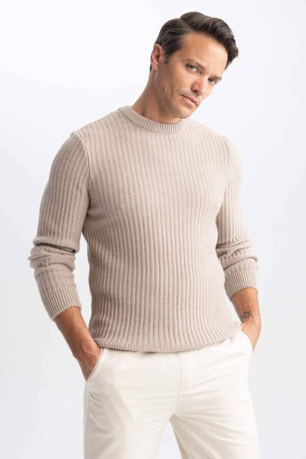 Standard Fit Crew Neck Waffle Sweater Vison - 10