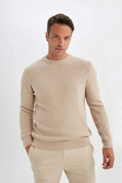 Standard Fit Crew Neck Waffle Sweater Vison - 1