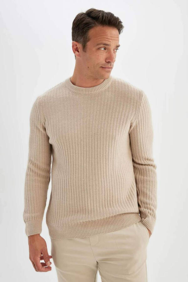 Standard Fit Crew Neck Waffle Sweater Vison - 4