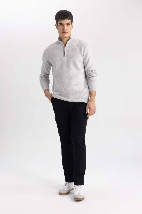 Standard Fit Crew Neck Zippered Sweatshirt Light Grey - 3