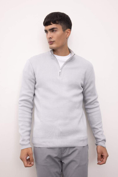 Standard Fit Crew Neck Zippered Sweatshirt Light Grey - 8