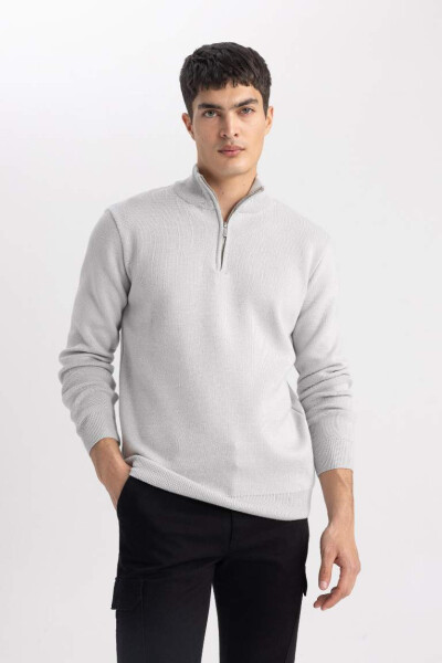 Standard Fit Crew Neck Zippered Sweatshirt Light Grey - 9