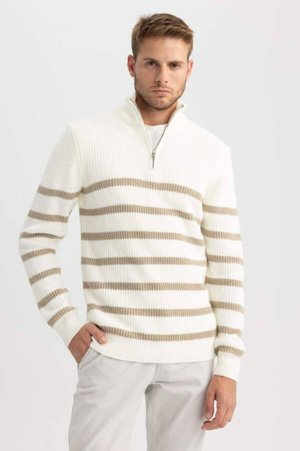 Standard Fit Striped Fisherman's Neck Sweater (Ecru) - 4