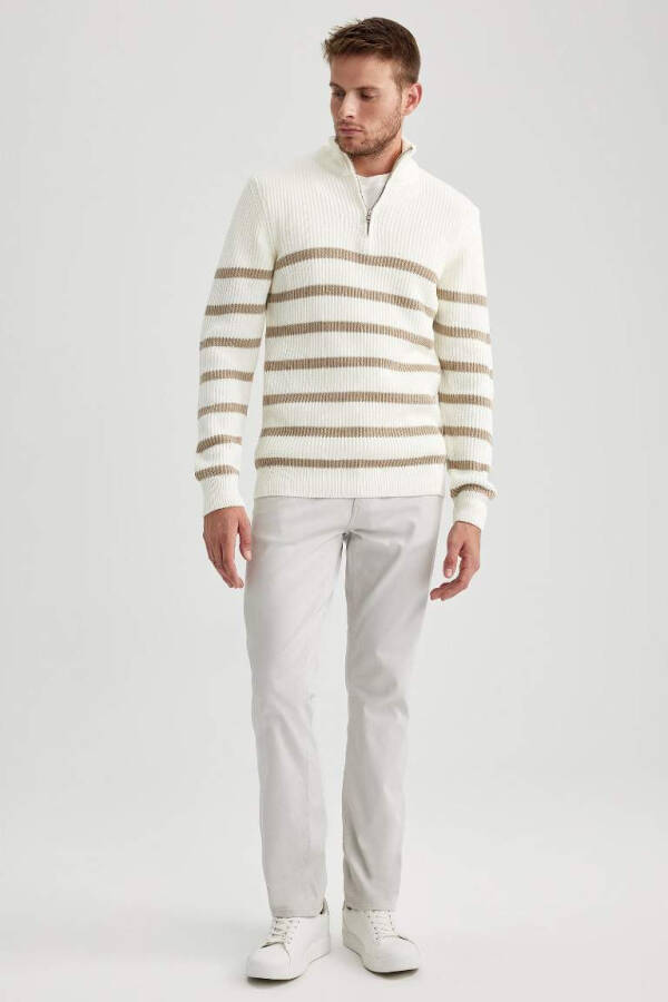 Standard Fit Striped Fisherman's Neck Sweater (Ecru) - 5