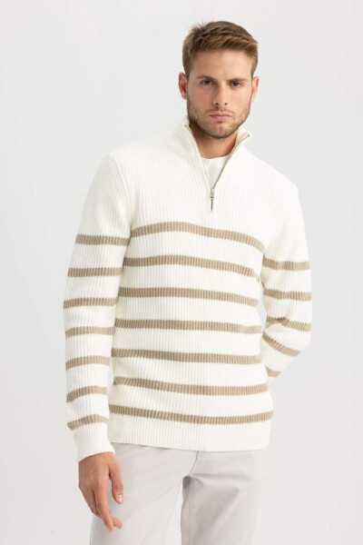 Standard Fit Striped Fisherman's Neck Sweater (Ecru) - 6