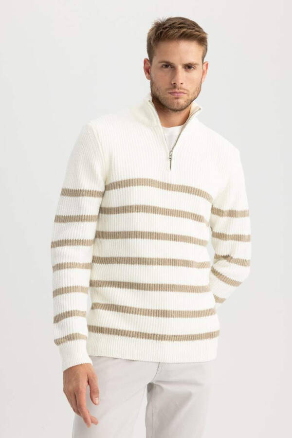 Standard Fit Striped Fisherman's Neck Sweater (Ecru) - 6