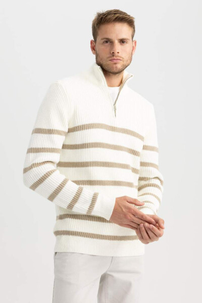 Standard Fit Striped Fisherman's Neck Sweater (Ecru) - 7