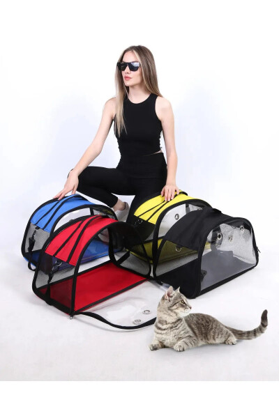 Star Cat Carrier Blue, Unbendable Bottom WASHABLE, Cat Transport Bag - 9